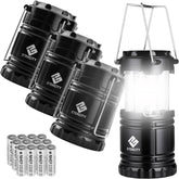 Etekcity Camping Lanterns for Power Outages 4 Pack, Flashlight for Camping Essentials, Survival Kit and Gear, Hurricane Preparedness Items, Emergency Led Battery Operated Lights, Black