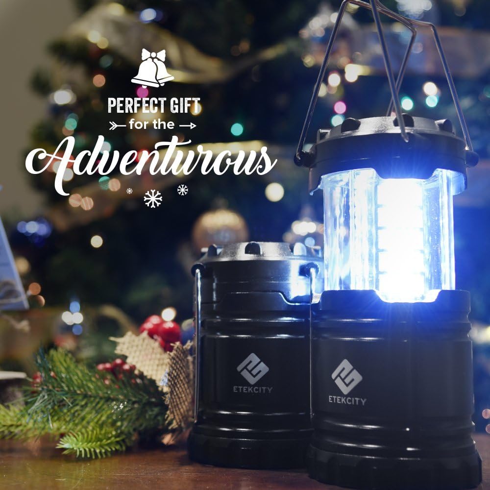 Etekcity Camping Lanterns for Power Outages 4 Pack, Flashlight for Camping Essentials, Survival Kit and Gear, Hurricane Preparedness Items, Emergency Led Battery Operated Lights, Black
