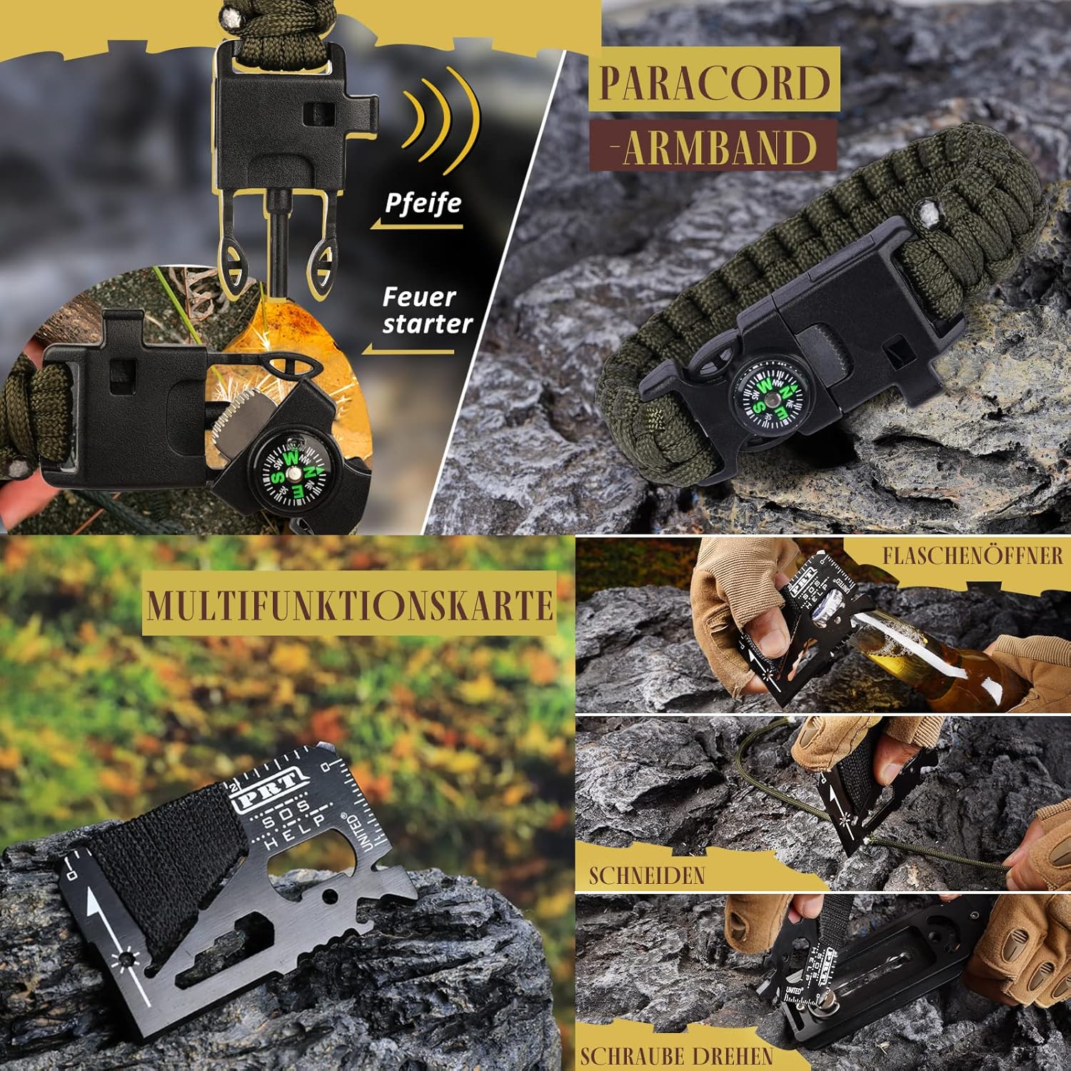 Gifts for Men Husband Dad Christmas, Survival Kit, Emergency Survival Gear and Equipment 14 in 1, Stocking Stuffers Birthday Gifts for Him Boyfriend, Hunting Fishing Camping Accessories, Cool Gadget